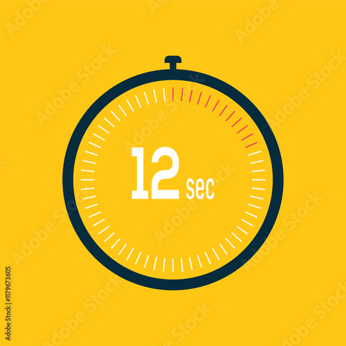 12 second timer clock. 12 sec stopwatch icon countdown time digital stop chronometer.