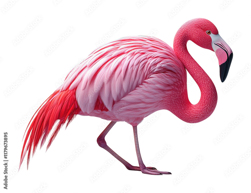 Obraz premium Vibrant flamingo animation in pink tones tropical paradise digital high fidelity playful concept isolated on transparent background png