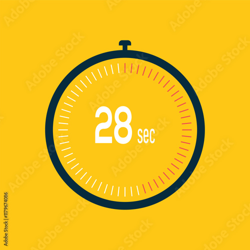 28 second timer clock. 28 sec stopwatch icon countdown time digital stop chronometer.