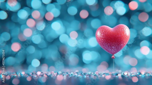 Heart-Shaped Balloon on a Sparkling Background in Shades of Blue and Pink for Romantic Celebrations