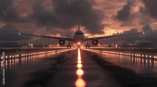 Wallpaper Mural A passenger jet captured from a low-angle perspective as it begins to roll down the runway, its powerful engines glowing red-hot, while the runway lights blur into streaks beneath Torontodigital.ca