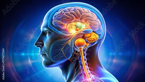 Human Hypothalamus and Pituitary Gland: Growth Hormone Production Close-up photo