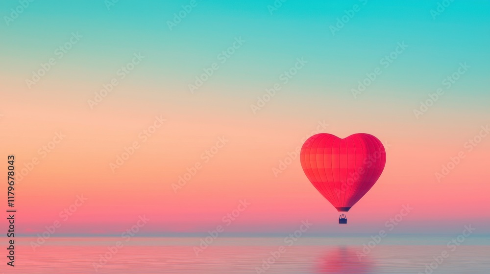 Fototapeta premium Romantic Hot Air Balloon Against a Serene Sunset Sky with Gradient Colors Love and Adventure Theme