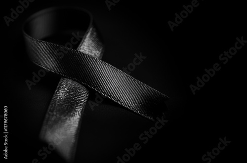 Fiocchetto nero per lutto. Spazio per messaggio o testo.