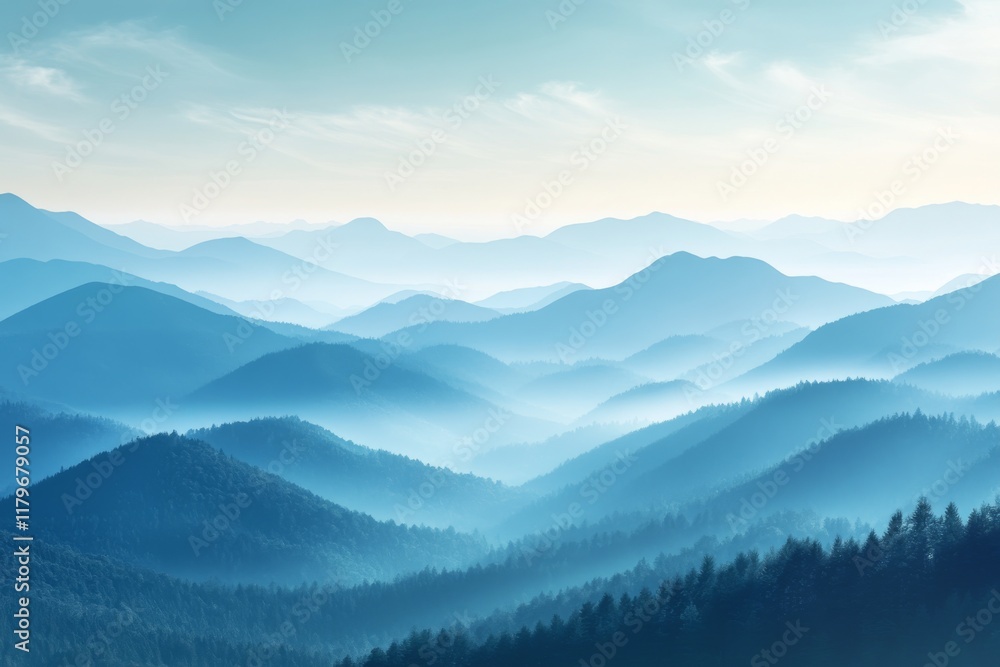 Fototapeta premium Serene Blue Mountains Landscape Misty Peaks Nature Scenery