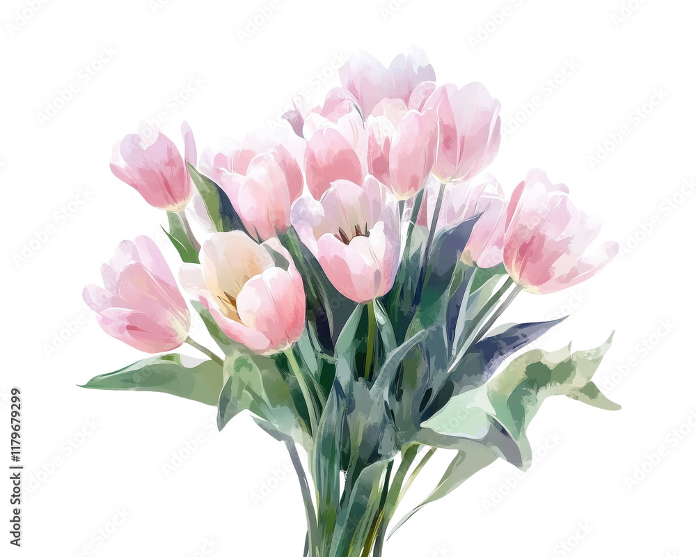 Fototapeta premium A beautiful bouquet of pink tulips against a white isolated background.