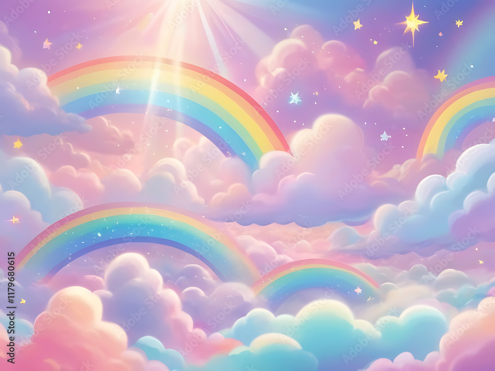 A vibrant cosmic cloudscape with nebula, stars, and fluffy clouds A vibrant cosmic cloudscape with nebula, stars, and fluffy clouds