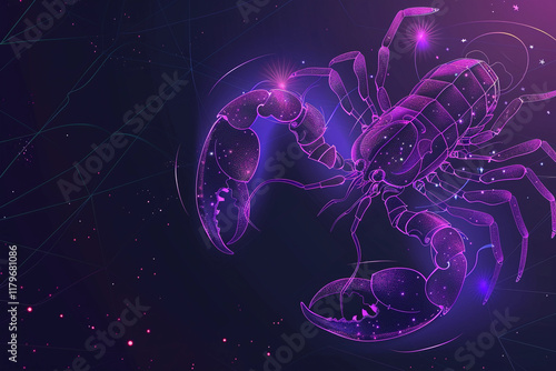 Astrological abstract composition with concept of Scorpio zodiac sign symbol, abstract vivid composition consists of fictional unreal fantastic vision on background photo