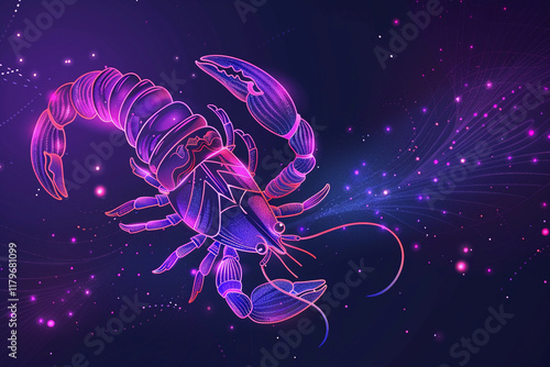 Astrological abstract composition with concept of Scorpio zodiac sign symbol, abstract vivid composition consists of fictional unreal fantastic vision on background photo