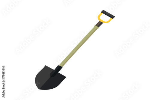 garden shovel with a black metal head and wooden handle minimalists A.eps