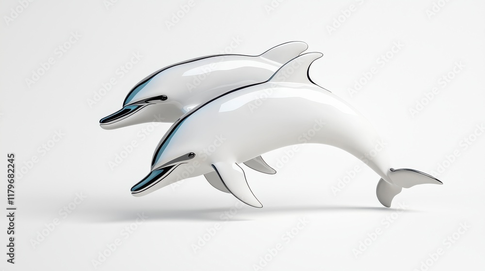 Fototapeta premium Two Playful Dolphins Swimming Together in a Modern Style Design