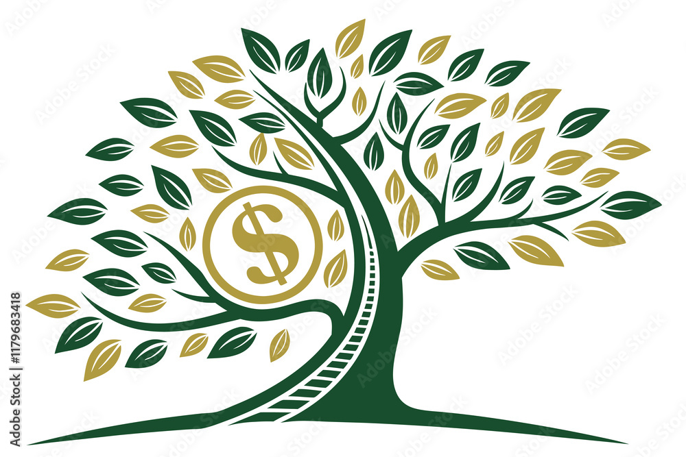 Naklejka premium Money and tree logo white background C.eps