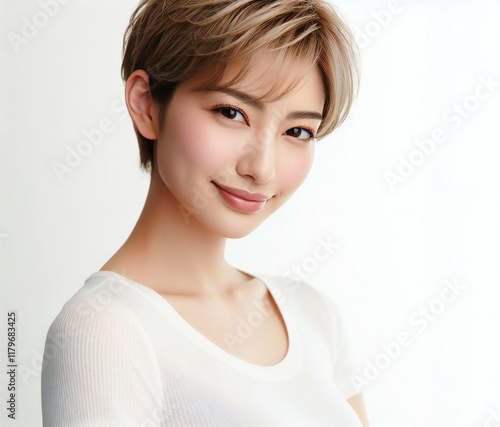白いTシャツの美女
