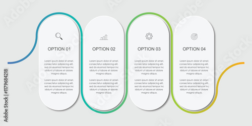 Infographic line curve. Timeline 4 Key Points. Business Presentation , Report, Marketing, Timeline and Planning. Vector Illustration.