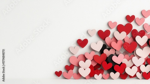 Colorful Collection of Paper Hearts in Red, Pink, and White on a Clean Background for Love Themes