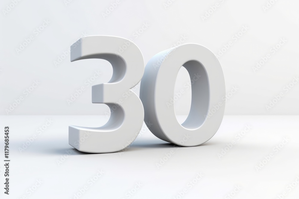 3D white number 30 Thirty isolated on white background, 3d illustration. 3D white number 30 Thirty isolated on white background, 3d illustration.