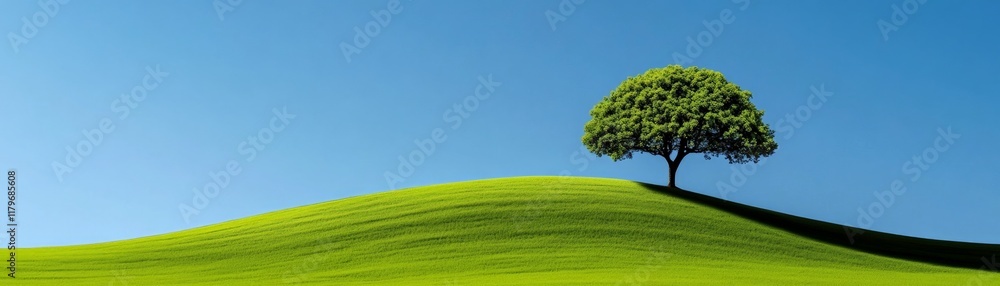 Solitary Tree on a Hilltop: A single tree stands tall against a vibrant blue sky, symbolizing resilience and growth. The rolling green hills create a serene and tranquil landscape. Solitary Tree on a Hilltop: A single tree stands tall against a vibrant blue sky, symbolizing resilience and growth. The rolling green hills create a serene and tranquil landscape.