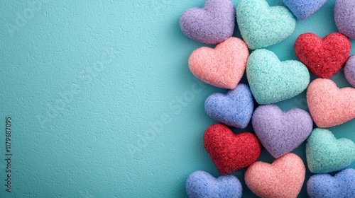 Colorful Heart-Shaped Marshmallows on a Light Blue Background for Sweet Treats and Celebrations