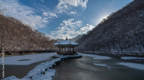 Time Lapse 4k, South Korea winter landscape at Naejangsan national park, Jeollabuk-do.South Korea