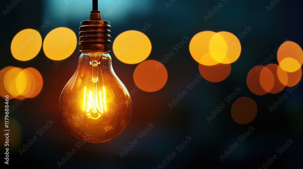 Illumination: A Glowing Bulb Against a Blurred Cityscape Illumination: A Glowing Bulb Against a Blurred Cityscape