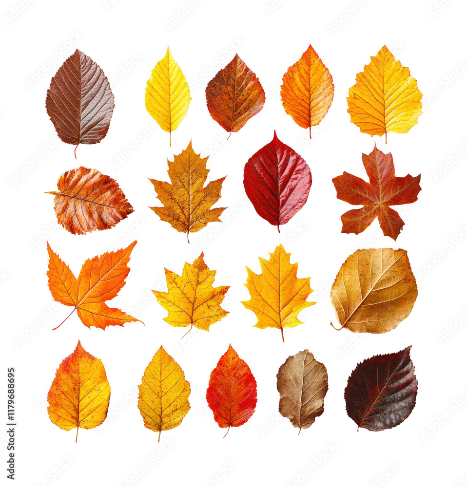 Autumn leaves collection high fidelity oak and maple leaves nature studio close-up seasonal beauty isolated on transparent background png Autumn leaves collection high fidelity oak and maple leaves nature studio close-up seasonal beauty isolated on transparent background png