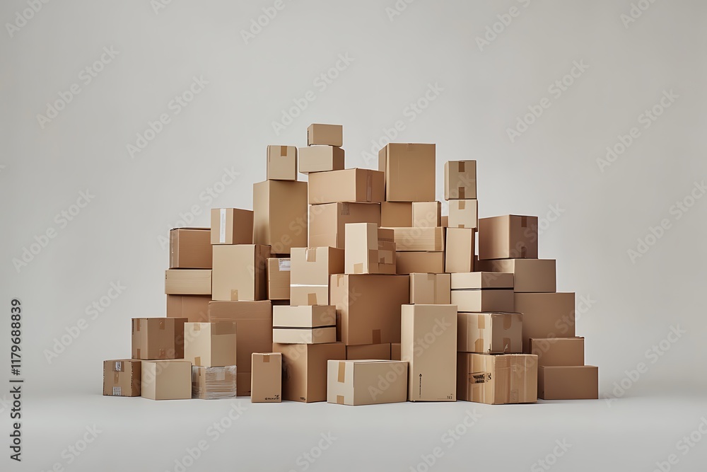 Fototapeta premium Stacked Cardboard Boxes Against a Green Background
