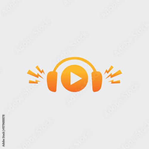 Play Button with Headphone Icon. Ideal for music apps, streaming services, or multimedia projects.