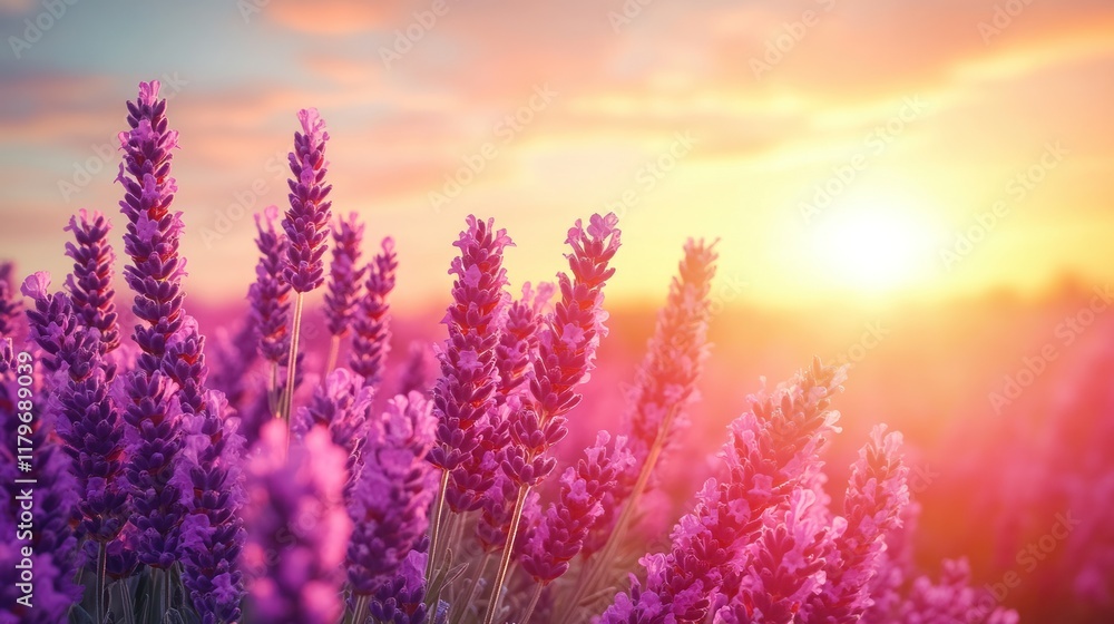 Sunset over lavender field. Sunset over lavender field.