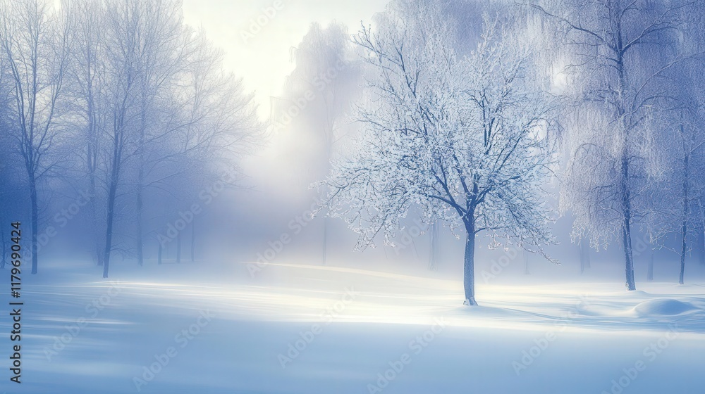 A snowy forest with a tree in the middle A snowy forest with a tree in the middle