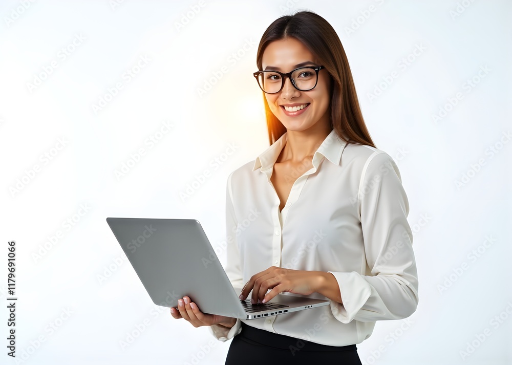 Happy Beautiful teacher holding laptop isolated on white background. Education concept. Happy Beautiful teacher holding laptop isolated on white background. Education concept.