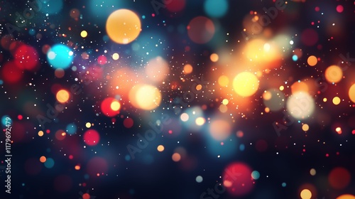 Colorful bokeh light effects with glowing abstract particles
