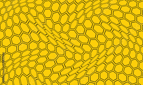 abstract simple black hexagon outline wave pattern on yellow suitable for background.