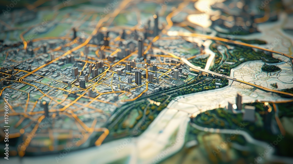 Detailed Aerial View of a Modern City Layout Featuring High-Rise Buildings and Urban Infrastructure with Waterway Detailed Aerial View of a Modern City Layout Featuring High-Rise Buildings and Urban Infrastructure with Waterway