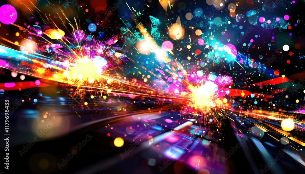 Fototapeta premium Vibrant Abstract Light Trails Energy Burst Colorful Background