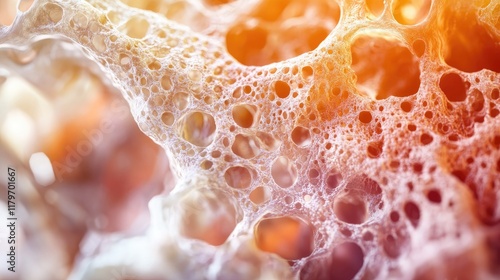 Macro photography showcasing the intricate porous structure of atherosclerotic arteries highlighting vascular health concerns and cardiovascular research. photo