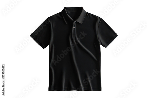 Blank black polo shirt template. Short sleeve polo shirt with a modern, sporty design. Transparent background.