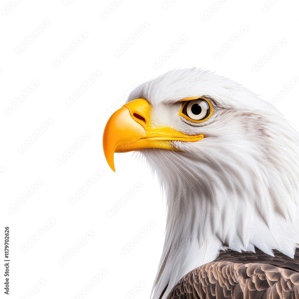 Majestic Bald Eagle Portrait with Sharp Beak and Intense Gaze against a Soft Neutral Background Majestic Bald Eagle Portrait with Sharp Beak and Intense Gaze against a Soft Neutral Background