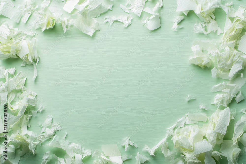 Naklejka premium Torn paper on a pale green backdrop Blurred focus