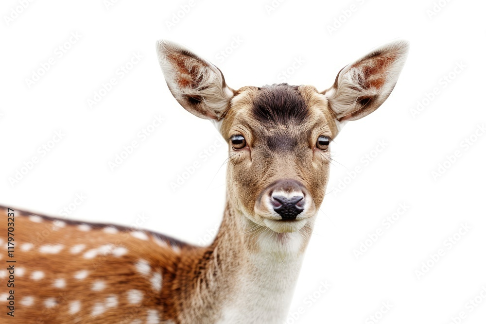 Pixel Perfect Picture of Fallow Deer Doe on White Background Wildlife Portrait with Copy Space Pixel Perfect Picture of Fallow Deer Doe on White Background Wildlife Portrait with Copy Space
