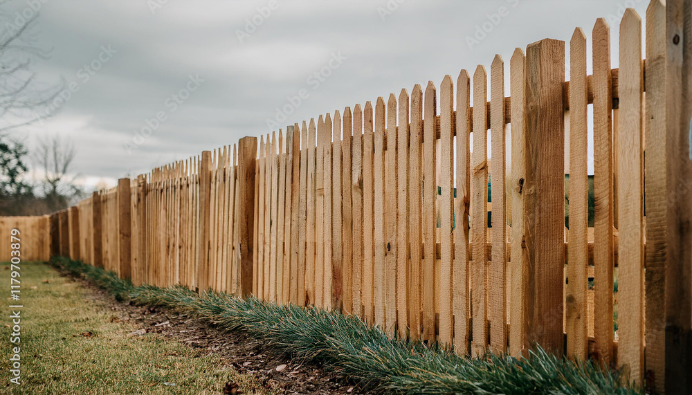 Fototapeta premium Picket fence made of wooden boards.