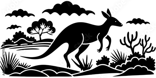 Silhouette of a Jumping Kangaroo in the Australian Outback – Minimalist Wildlife Art