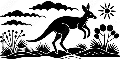 Silhouette of a Jumping Kangaroo in the Australian Outback – Minimalist Wildlife Art