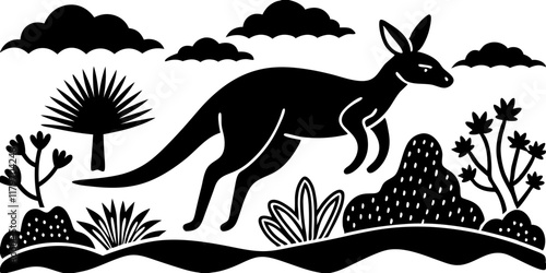 Silhouette of a Jumping Kangaroo in the Australian Outback – Minimalist Wildlife Art
