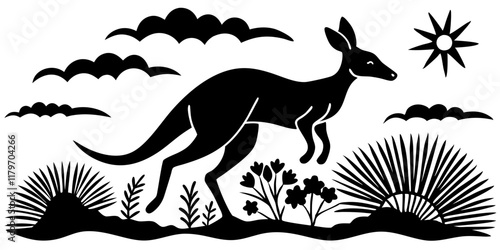 Silhouette of a Jumping Kangaroo in the Australian Outback – Minimalist Wildlife Art