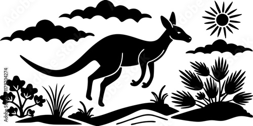 Silhouette of a Jumping Kangaroo in the Australian Outback – Minimalist Wildlife Art