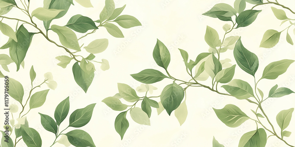 A soothing wallpaper showcasing lush green leaves in a symmetrical pattern on a creamy background, combining natural harmony and artistic beauty A soothing wallpaper showcasing lush green leaves in a symmetrical pattern on a creamy background, combining natural harmony and artistic beauty