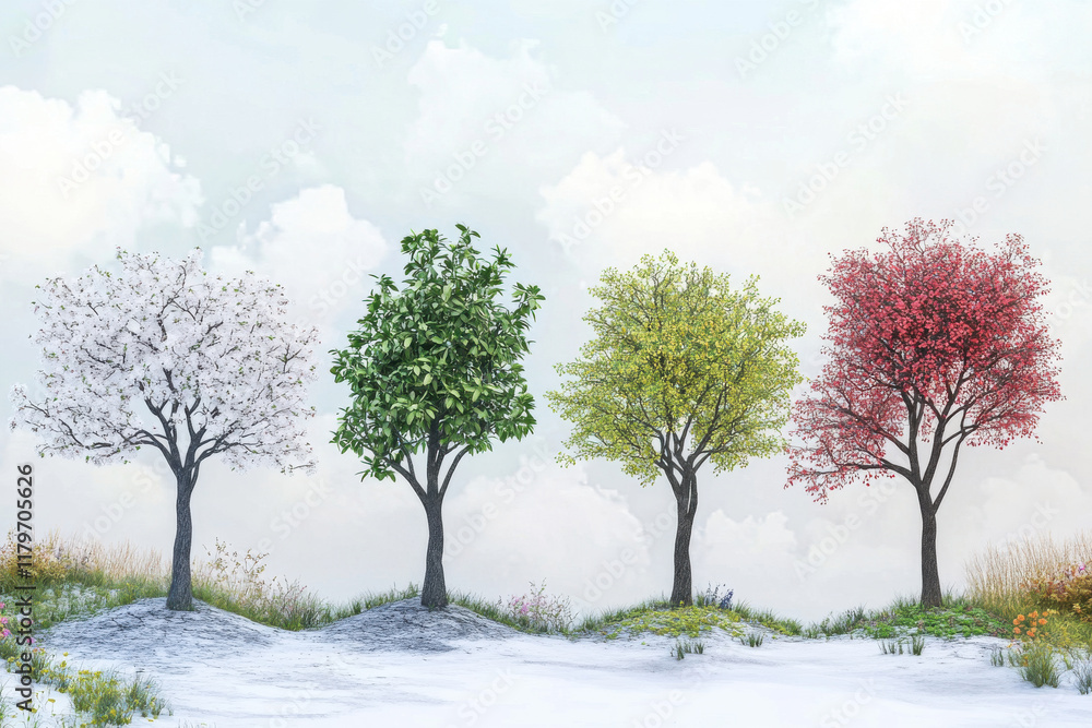 Four trees illustrating the changing seasons Four trees illustrating the changing seasons