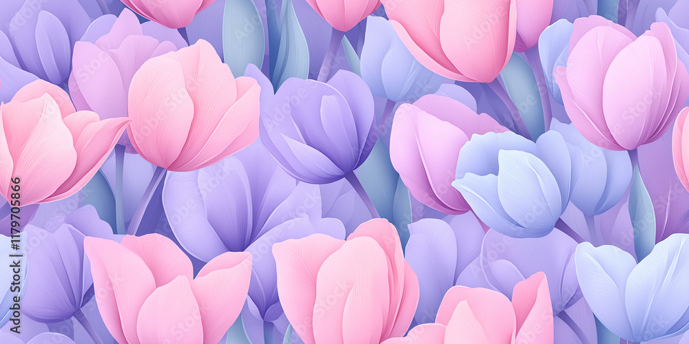 A vibrant spring wallpaper with rows of pink and lavender tulips arranged in a harmonious pattern, showcasing the lively beauty of blooming flowers A vibrant spring wallpaper with rows of pink and lavender tulips arranged in a harmonious pattern, showcasing the lively beauty of blooming flowers