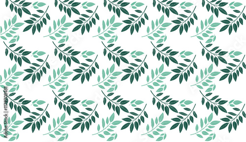 Seamless pattern green plant stems and leaves on white background charming hand drawn simple clean minimalist design style for backgrounds wallpaper repeating pattern, Generative AI.