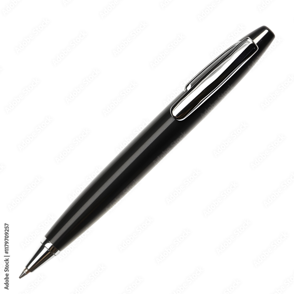 A black pen is laying on a white surface
A black pen is laying on a white surface